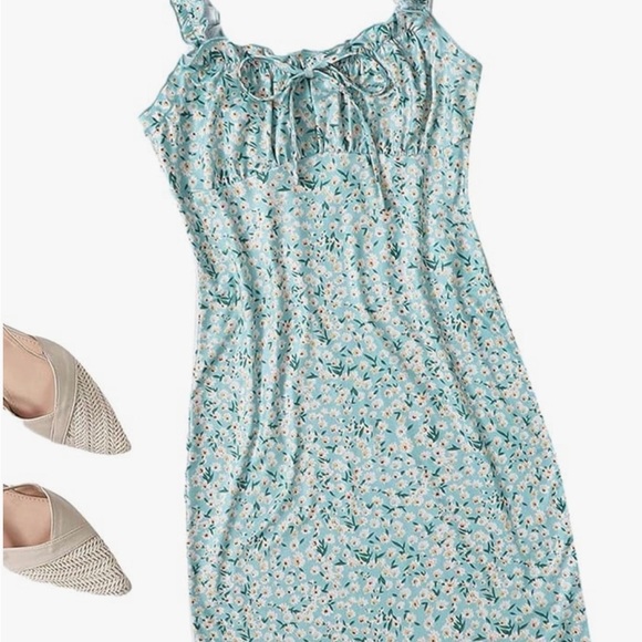 Floral Ruched Bust Bodycon Mini Dress Sleeveless Cottage Coquette Women’s Size S - Picture 1 of 3